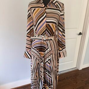 Mango Geometric Long Sleeve Dress - Black, Brown, Cream